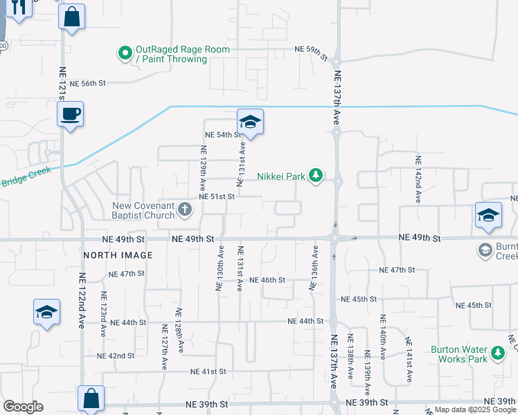 map of restaurants, bars, coffee shops, grocery stores, and more near 5018 Northeast 132nd Avenue in Vancouver