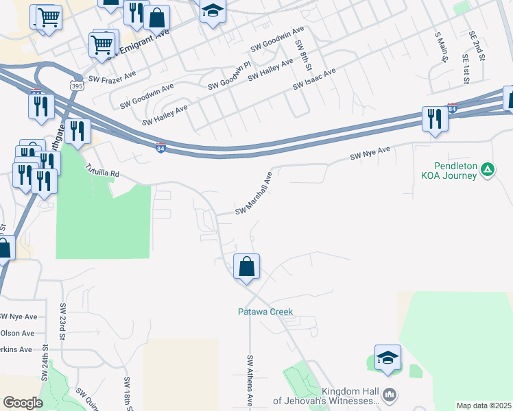 map of restaurants, bars, coffee shops, grocery stores, and more near 1410 Southwest Marshall Avenue in Pendleton