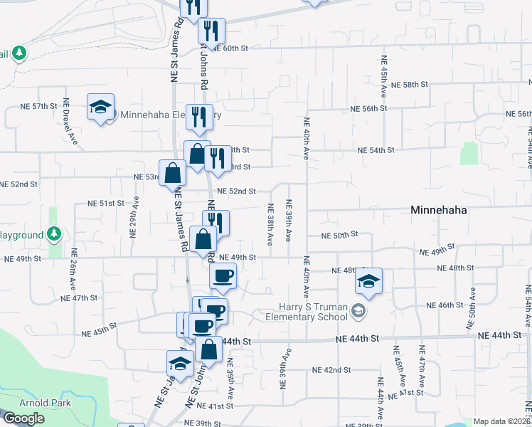 map of restaurants, bars, coffee shops, grocery stores, and more near 5020 Northeast 38th Avenue in Vancouver