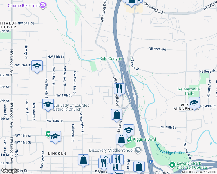 map of restaurants, bars, coffee shops, grocery stores, and more near 317 Northeast Newhouse Road in Vancouver