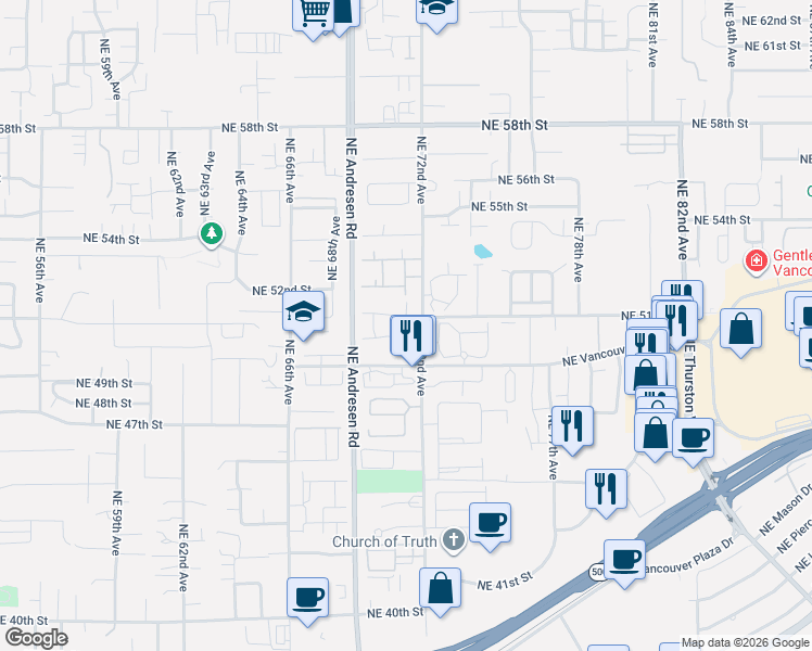 map of restaurants, bars, coffee shops, grocery stores, and more near 5000 Northeast 72nd Avenue in Vancouver