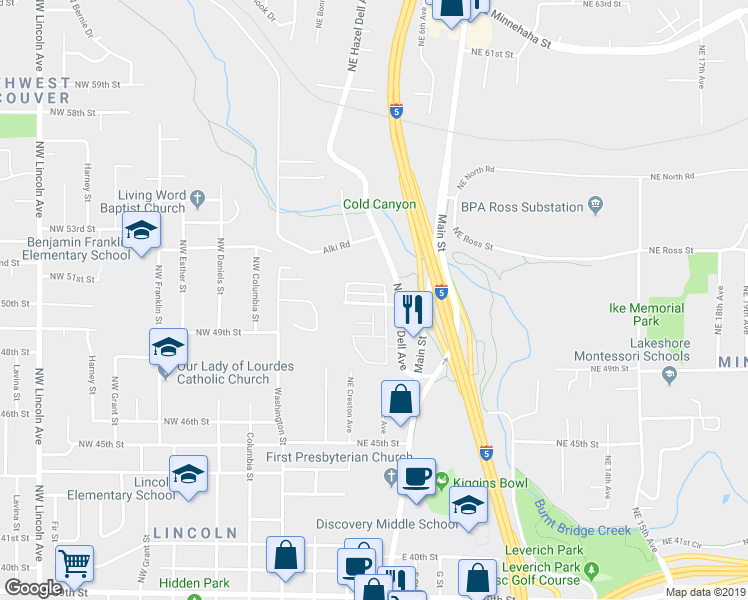 map of restaurants, bars, coffee shops, grocery stores, and more near 317 Northeast Newhouse Road in Vancouver