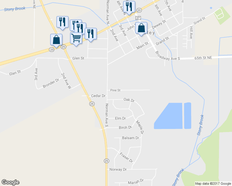 map of restaurants, bars, coffee shops, grocery stores, and more near 250 Pine Street in Foley