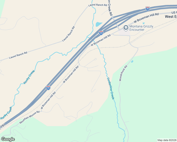 map of restaurants, bars, coffee shops, grocery stores, and more near 195 Timberline Creek Road in Bozeman