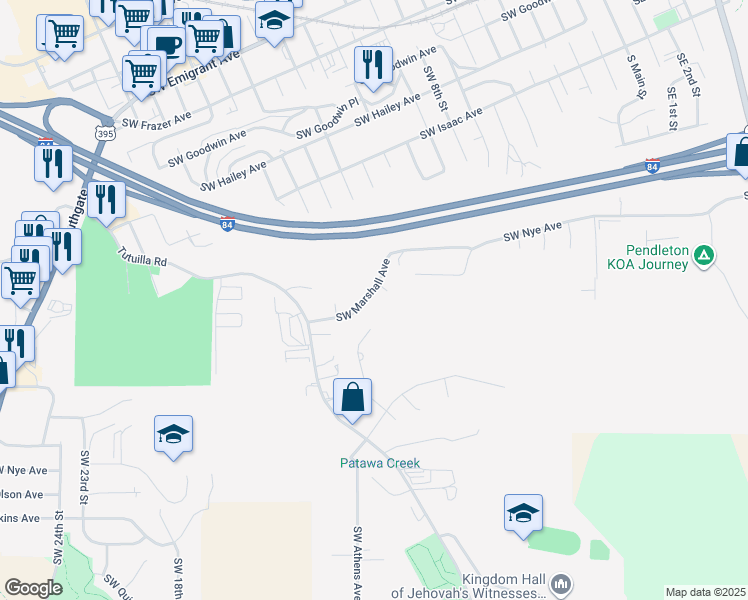 map of restaurants, bars, coffee shops, grocery stores, and more near 1410 Southwest Marshall Avenue in Pendleton