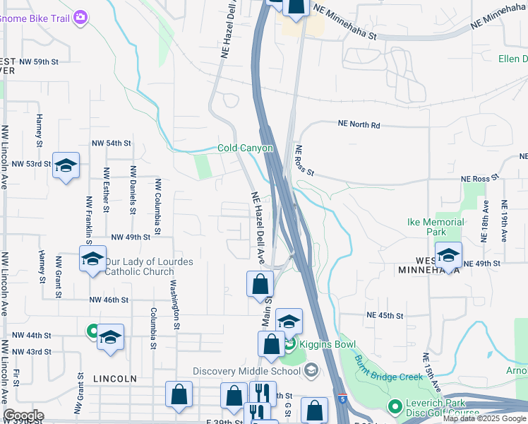 map of restaurants, bars, coffee shops, grocery stores, and more near 5019 Northeast Hazel Dell Avenue in Vancouver