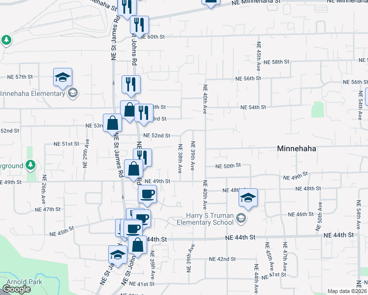 map of restaurants, bars, coffee shops, grocery stores, and more near 5020 Northeast 38th Avenue in Vancouver