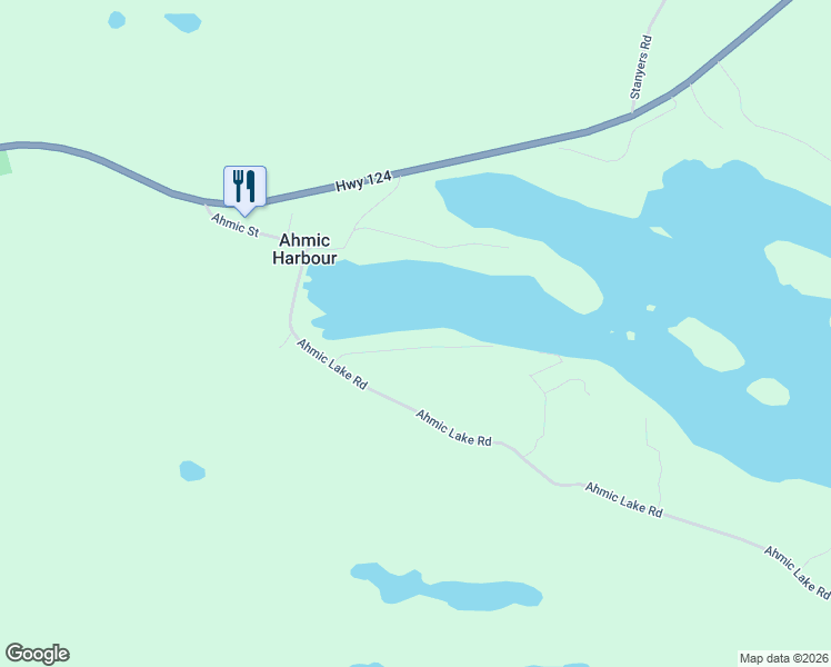 map of restaurants, bars, coffee shops, grocery stores, and more near Bayview Road in Magnetawan