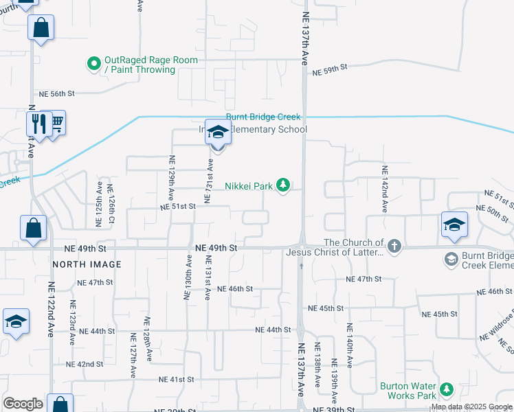 map of restaurants, bars, coffee shops, grocery stores, and more near 13410 Northeast 51st Street in Vancouver