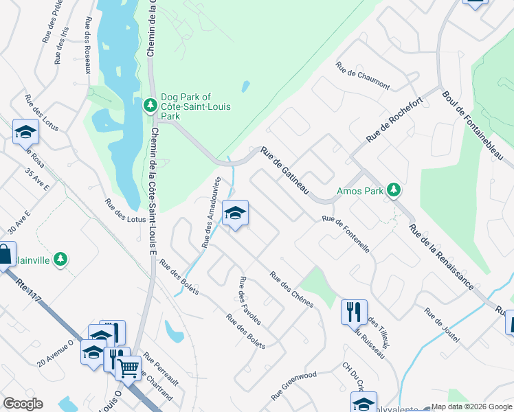 map of restaurants, bars, coffee shops, grocery stores, and more near 122 Rue des Bouleaux in Sainte-Thérèse