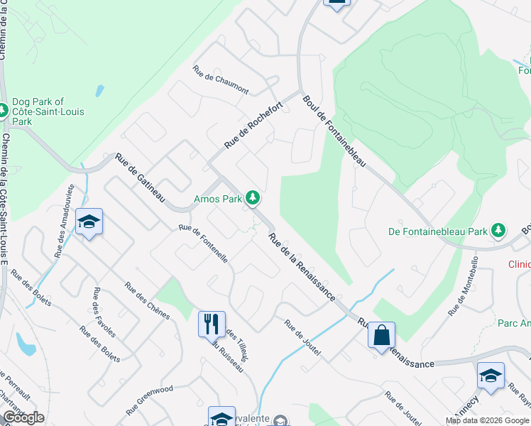 map of restaurants, bars, coffee shops, grocery stores, and more near 214 Rue de la Renaissance in Blainville