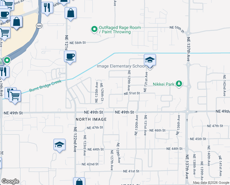 map of restaurants, bars, coffee shops, grocery stores, and more near 5023 Northeast 126th Avenue in Vancouver