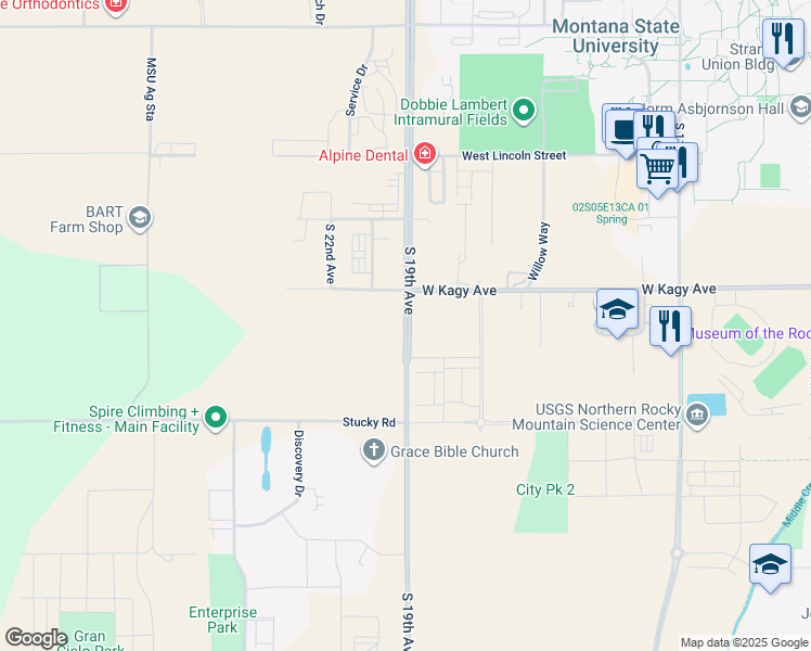 map of restaurants, bars, coffee shops, grocery stores, and more near 4472 South 19th Road in Bozeman
