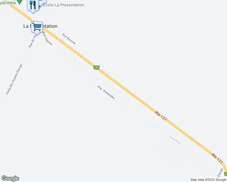 map of restaurants, bars, coffee shops, grocery stores, and more near Impasse des Fougères in Montérégie