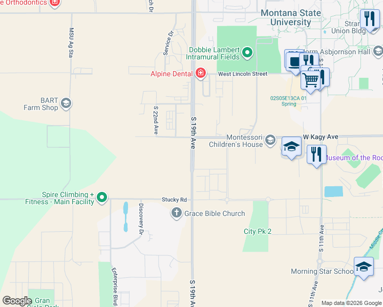 map of restaurants, bars, coffee shops, grocery stores, and more near 4063 South 19th Road in Bozeman