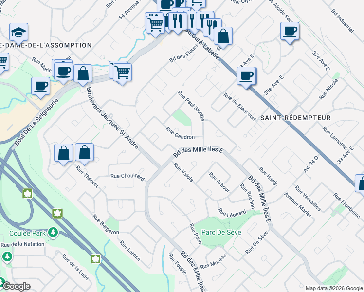 map of restaurants, bars, coffee shops, grocery stores, and more near 960 Boulevard des Mille Îles Est in Sainte-Thérèse