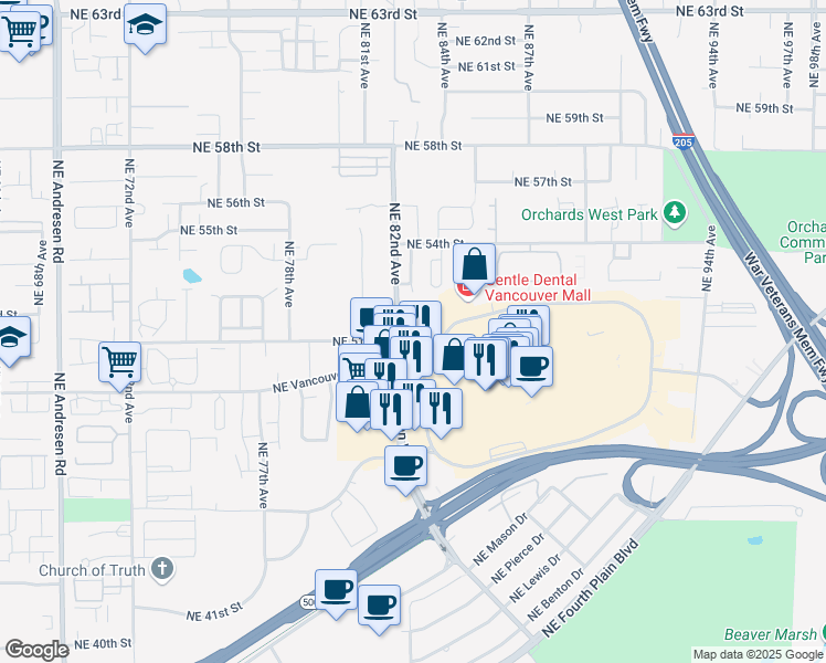 map of restaurants, bars, coffee shops, grocery stores, and more near 5115 Northeast 82nd Avenue in Vancouver