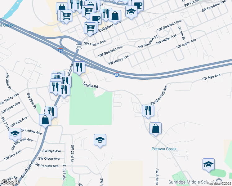 map of restaurants, bars, coffee shops, grocery stores, and more near 1010 Tutuilla Road in Pendleton