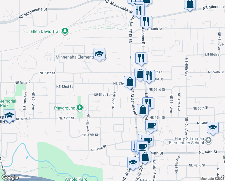 map of restaurants, bars, coffee shops, grocery stores, and more near 5110 Northeast 29th Avenue in Vancouver