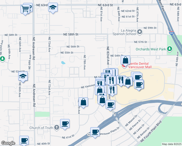 map of restaurants, bars, coffee shops, grocery stores, and more near 7808 Northeast 51st Street in Vancouver