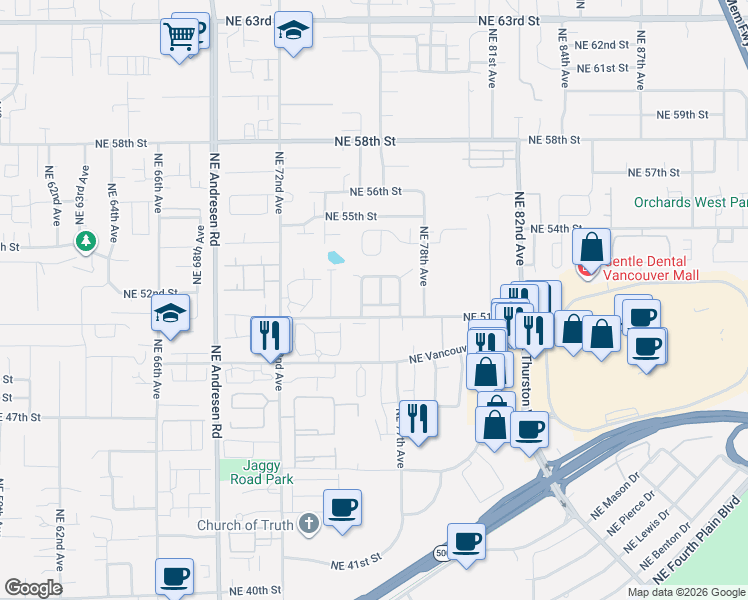 map of restaurants, bars, coffee shops, grocery stores, and more near 5119 Northeast 76th Avenue in Vancouver