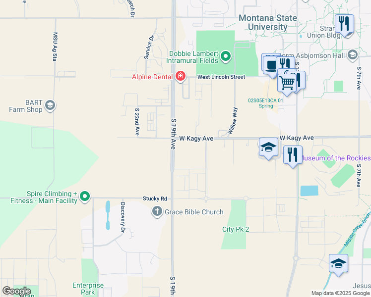 map of restaurants, bars, coffee shops, grocery stores, and more near 2020 West Kagy Boulevard in Bozeman
