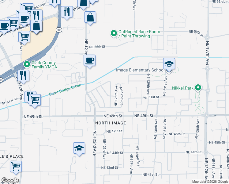 map of restaurants, bars, coffee shops, grocery stores, and more near 5101 Northeast 121st Avenue in Vancouver
