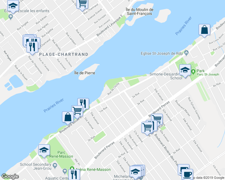 map of restaurants, bars, coffee shops, grocery stores, and more near Rue de Clichy in Montréal