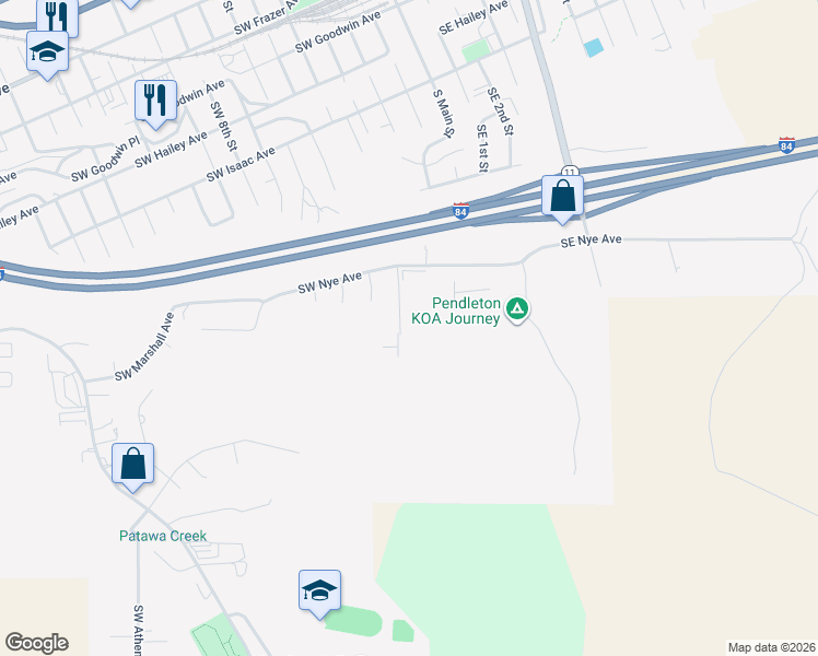 map of restaurants, bars, coffee shops, grocery stores, and more near 1321 Southwest 2nd Street in Pendleton