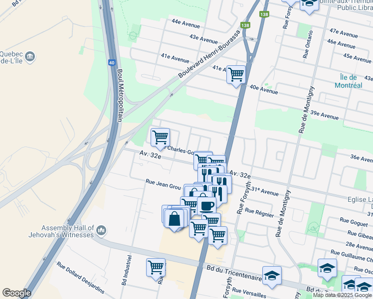 map of restaurants, bars, coffee shops, grocery stores, and more near 13205 Rue Joseph Piché in Montréal