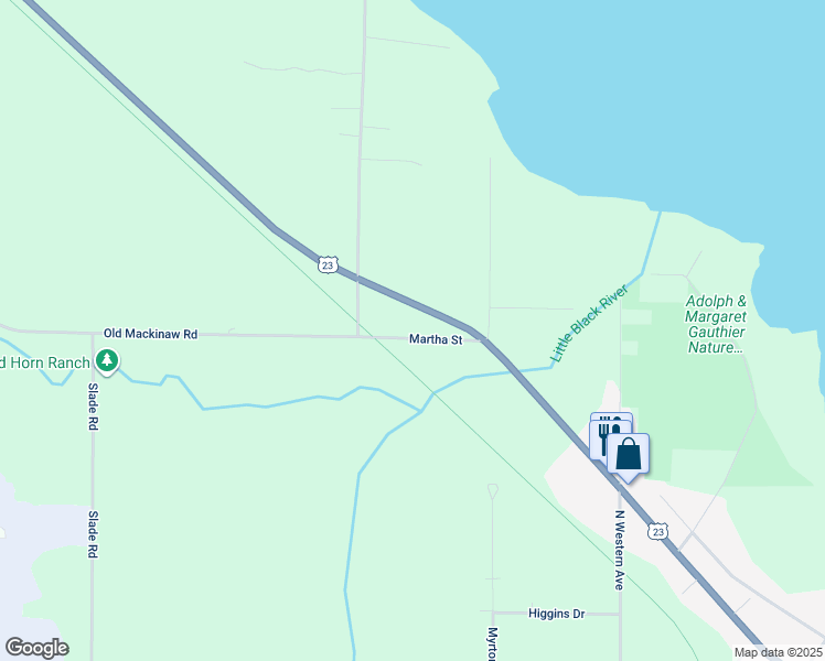 map of restaurants, bars, coffee shops, grocery stores, and more near 1420 Martha Street in Cheboygan
