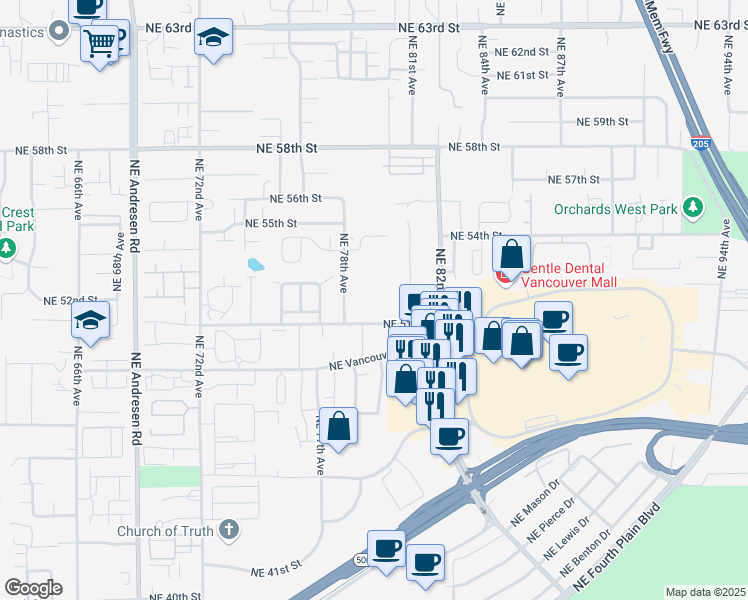 map of restaurants, bars, coffee shops, grocery stores, and more near 7808 Northeast 51st Street in Vancouver