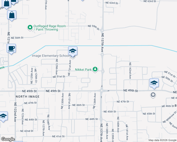map of restaurants, bars, coffee shops, grocery stores, and more near 5719 Northeast 135th Avenue in Vancouver