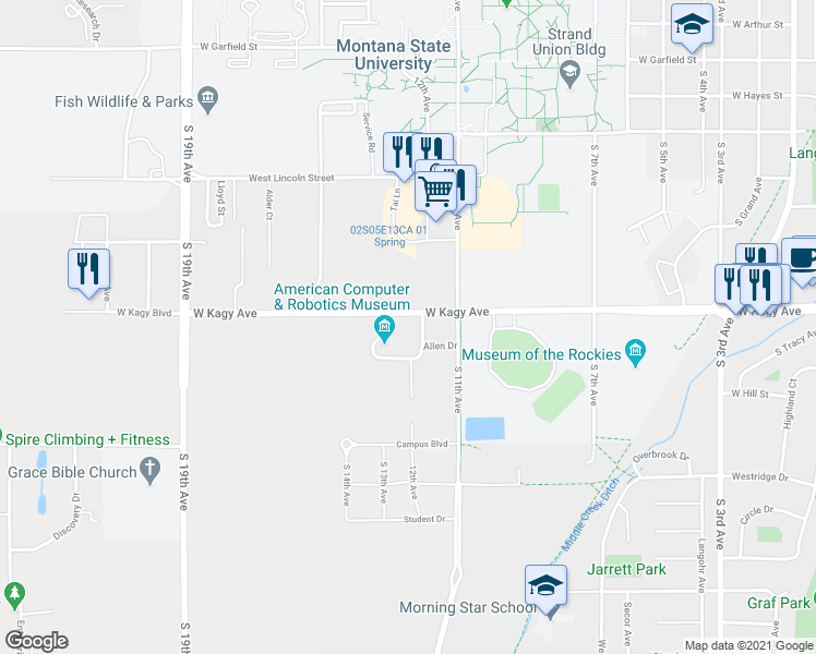 map of restaurants, bars, coffee shops, grocery stores, and more near 1905 Stadium Drive in Bozeman