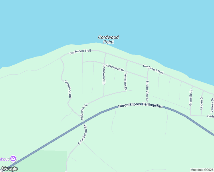 map of restaurants, bars, coffee shops, grocery stores, and more near 14230 Cedarwood Drive in Cheboygan