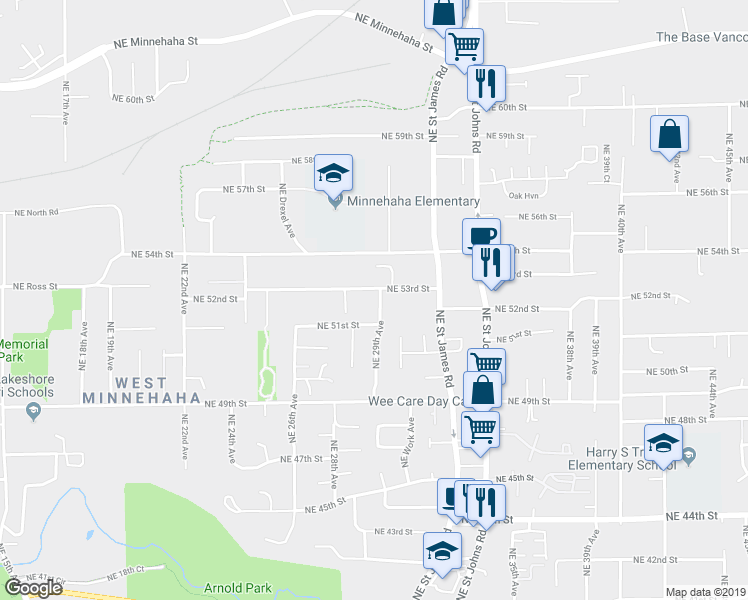 map of restaurants, bars, coffee shops, grocery stores, and more near 2811 Northeast 53rd Street in Vancouver