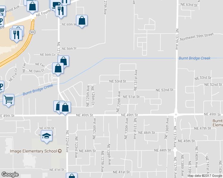 map of restaurants, bars, coffee shops, grocery stores, and more near 12730 Northeast 52nd Circle in Vancouver