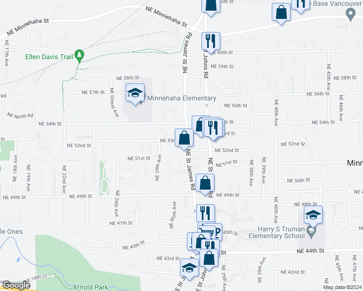 map of restaurants, bars, coffee shops, grocery stores, and more near 3113 Northeast 53rd Street in Vancouver