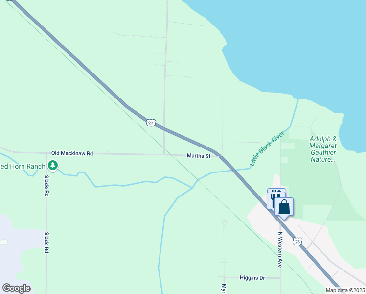 map of restaurants, bars, coffee shops, grocery stores, and more near 1420 Martha Street in Cheboygan