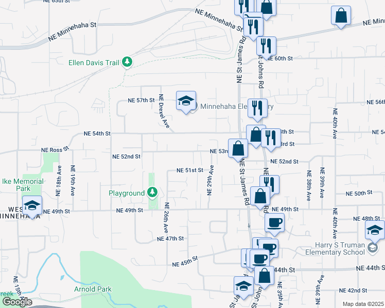 map of restaurants, bars, coffee shops, grocery stores, and more near 2811 Northeast 53rd Street in Vancouver