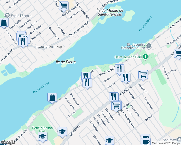 map of restaurants, bars, coffee shops, grocery stores, and more near Rue de Clichy in Montréal