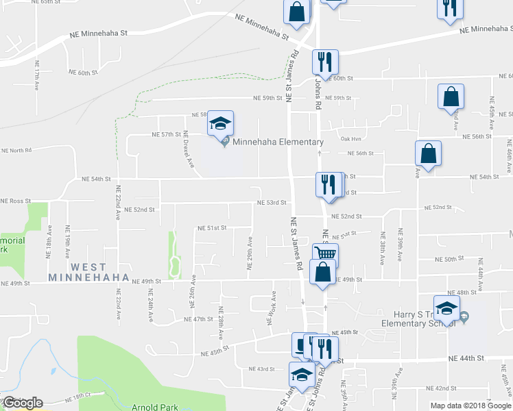 map of restaurants, bars, coffee shops, grocery stores, and more near 3005 Northeast 53rd Street in Vancouver