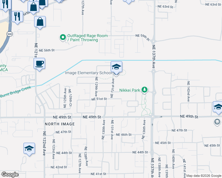map of restaurants, bars, coffee shops, grocery stores, and more near 13014 Northeast 52nd Street in Vancouver