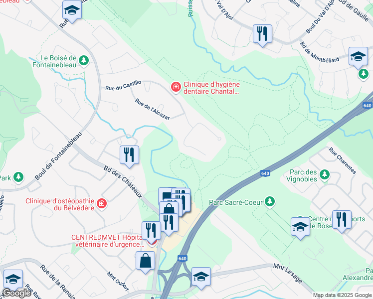 map of restaurants, bars, coffee shops, grocery stores, and more near 36 Rue de Clervaux in Blainville