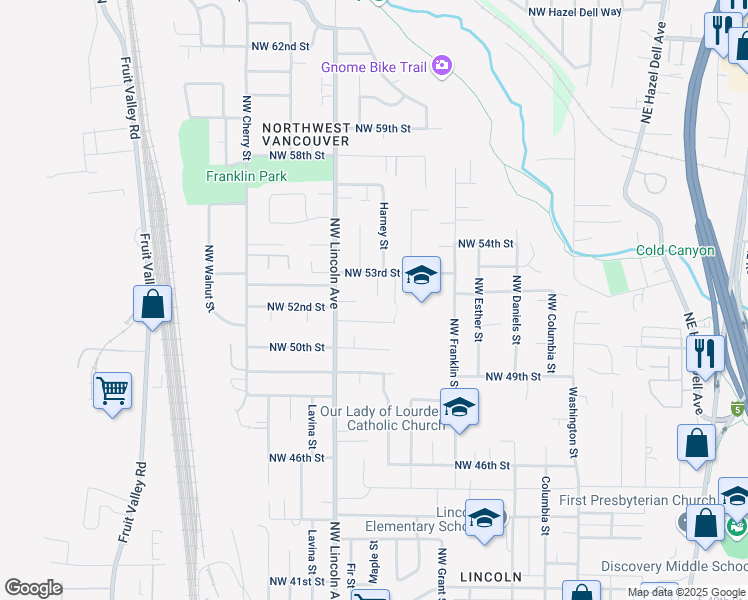 map of restaurants, bars, coffee shops, grocery stores, and more near 907 Northwest 53rd Street in Vancouver