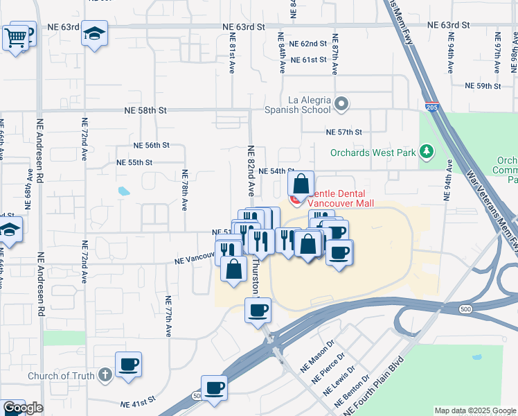 map of restaurants, bars, coffee shops, grocery stores, and more near 5115 Northeast 82nd Avenue in Vancouver