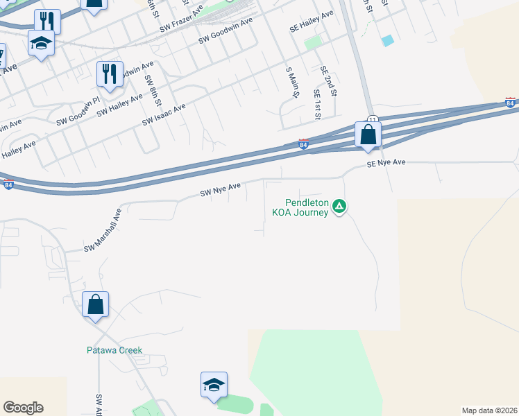 map of restaurants, bars, coffee shops, grocery stores, and more near 1321 Southwest 2nd Street in Pendleton