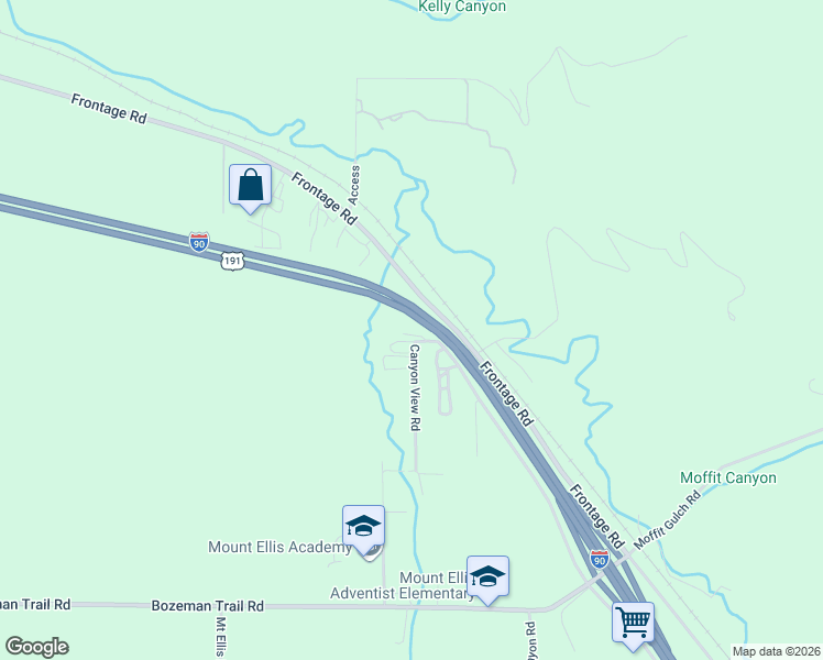 map of restaurants, bars, coffee shops, grocery stores, and more near 558 Canyon View Road in Bozeman