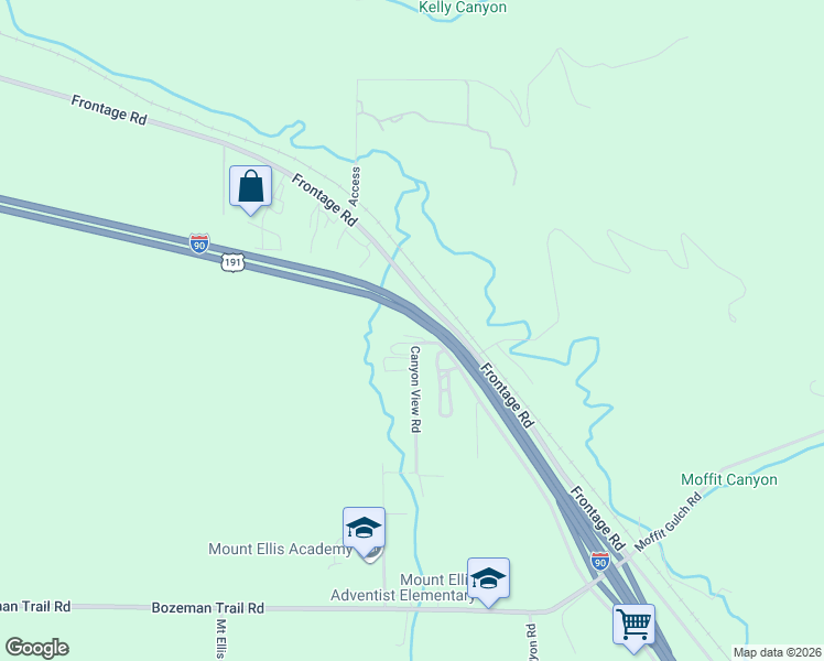 map of restaurants, bars, coffee shops, grocery stores, and more near 558 Canyon View Road in Bozeman
