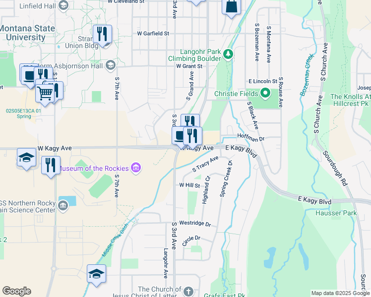 map of restaurants, bars, coffee shops, grocery stores, and more near 280 W Kagy Blvd in Bozeman